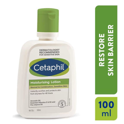 Cetaphil Moisturizing Lotion for Normal to Combination, Sensitive Skin| 100 ml| Moisturizer with Niacinamide, Panthenol| Non-greasy, Won’t Clog Pores| Dermatologist Recommended| Paraben, Sulphate Free lotion from Cetaphil