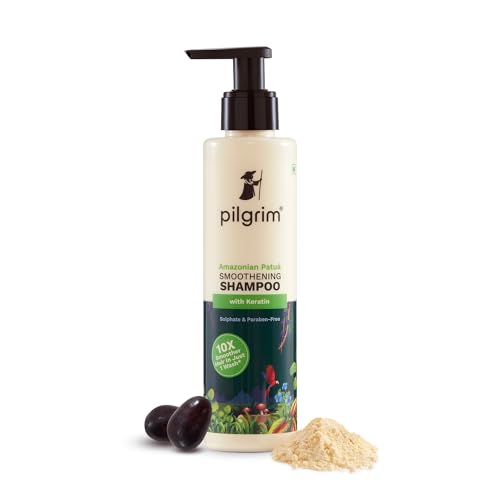 Pilgrim Patuá & Keratin Hair SMOOTHENING SHAMPOO for Dry & Frizzy hair | Sulphate & Paraben free shampoo for Women & Men | Shampoo for hair Smoothening & healthy scalp | 200 ml Shampoo from Pilgrim