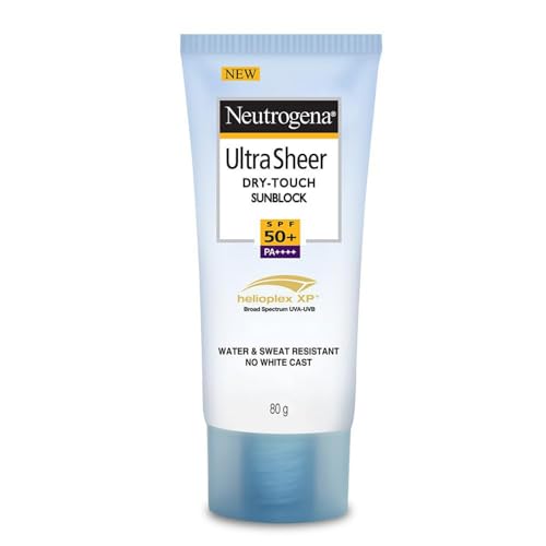 Neutrogena Ultra Sheer Sunscreen SPF 50+ | Broad Spectrum UVA/UVB | Blue light protect | No White Cast | Water resistant, Ultra light & Non sticky | Oily, Dry & Sensitive Skin | 80 g (Pack of 1)  from Neutrogena