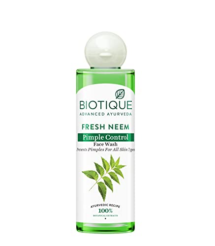 Biotique Fresh Neem Pimple Control Face Wash| Ayurvedic and Organically Pure| Prevents Pimples |100% Botanical Extracts| Suitable for All Skin Types | 200mL face Wash from Biotique