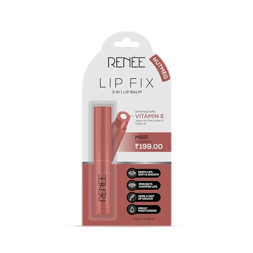 RENEE Lip Fix 3 in 1 Tinted Lip Balm 02 Nutmeg 1.6 Gm, Heals Lightens & Nourishes | Dual Core Care Enriched with Vitamin E, Shea Butter & Jojoba Oil for Dry & Chapped Dry Lips  from RENEE