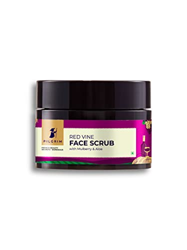 PILGRIM French Red Vine Face Scrub with Mulberry Extract & Aloe for Glowing Skin, Tan Removal, De-Pigmentation, Dry, Oily, Combination Skin, Men & Women, 50gm Face Scrub from Pilgrim