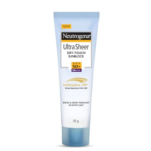 Neutrogena Ultra Sheer Sunscreen SPF 50+ | Broad Spectrum UVA/UVB | Blue light protect | No White Cast | Water resistant, Ultra light & Non sticky | Oily, Dry & Sensitive Skin | 30 g (Pack of 1)  from Neutrogena