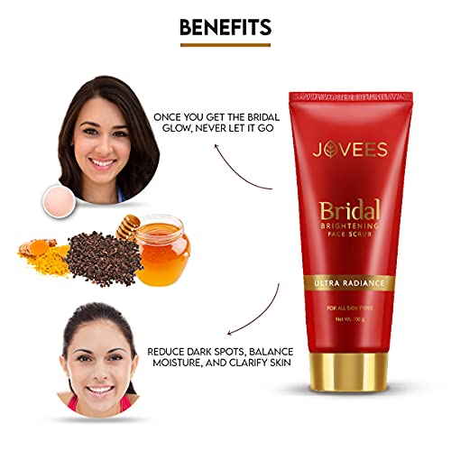 Jovees Herbal Bridal Brightening Face Scrub With Turmeric, Honey & Pearl Millet Flour | For All Skin Types | Gently Remove Dead Skin | For Ultra Radiance 100G  from JOVEES