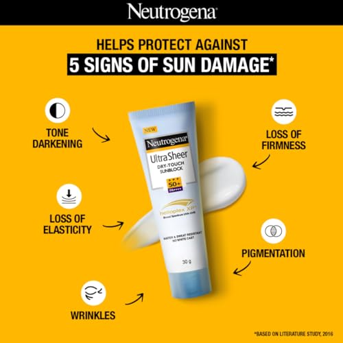 Neutrogena Ultra Sheer Sunscreen SPF 50+ | Broad Spectrum UVA/UVB | Blue light protect | No White Cast | Water resistant, Ultra light & Non sticky | Oily, Dry & Sensitive Skin | 30 g (Pack of 1)  from Neutrogena