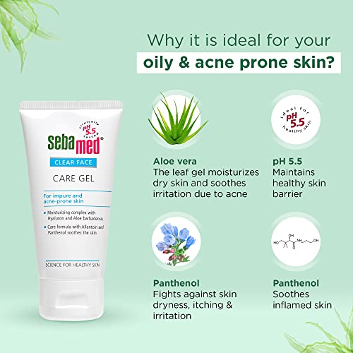 Sebamed Clear Face Care Gel 50Ml|Ph 5.5|Acne Prone Skin|Hyaluron & Aloe Vera|Water Based Moisturiser  from SebaMed