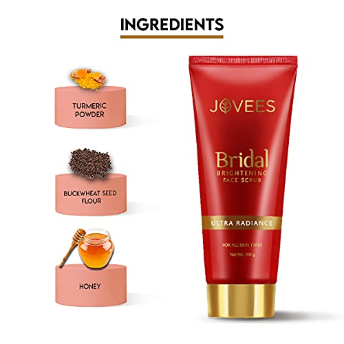 Jovees Herbal Bridal Brightening Face Scrub With Turmeric, Honey & Pearl Millet Flour | For All Skin Types | Gently Remove Dead Skin | For Ultra Radiance 100G  from JOVEES