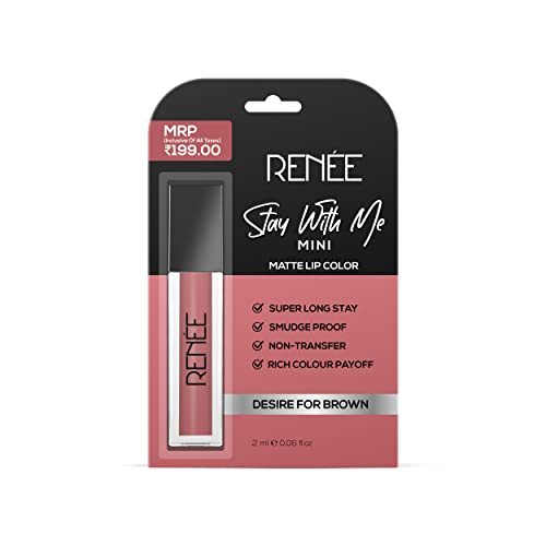 RENEE Stay With Me Mini Matte Lip Color, Long Lasting, Non Transfer, Water & Smudge Proof, Light Weight Liquid Lipstick, Desire for Brown 2ml  from RENEE