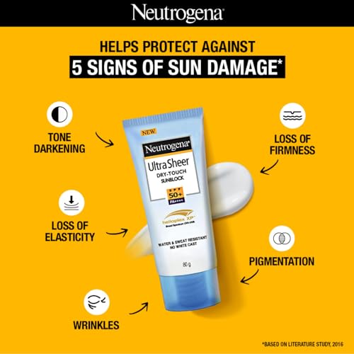 Neutrogena Ultra Sheer Sunscreen SPF 50+ | Broad Spectrum UVA/UVB | Blue light protect | No White Cast | Water resistant, Ultra light & Non sticky | Oily, Dry & Sensitive Skin | 80 g (Pack of 1)  from Neutrogena