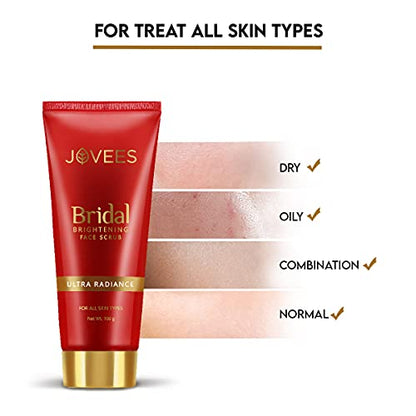 Jovees Herbal Bridal Brightening Face Scrub With Turmeric, Honey & Pearl Millet Flour | For All Skin Types | Gently Remove Dead Skin | For Ultra Radiance 100G  from JOVEES