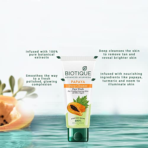 Biotique Papaya Deep Cleanse Face Wash | Gentle Exfoliation | Visibly Glowing Skin | 100% Botanical Extracts| Suitable for All Skin Types | 100ml face Wash from Biotique