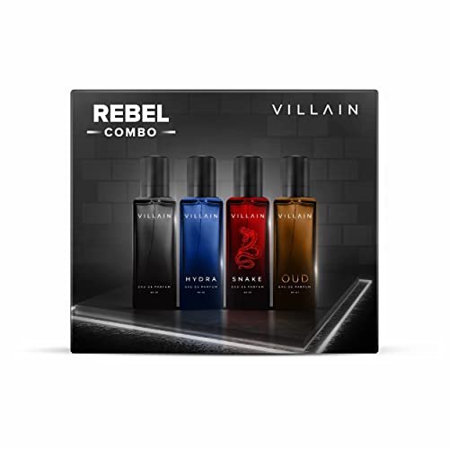 Villain Rebel Luxury Perfume Gift Set for Men 4x20 ml with Woody, Oud, Musk, Aqua Perfume | Luxury Long Lasting Fragrance | Men Fragrance Set | Perfume Combo Set For Men|EDP Perfume Combo  from VILLAIN