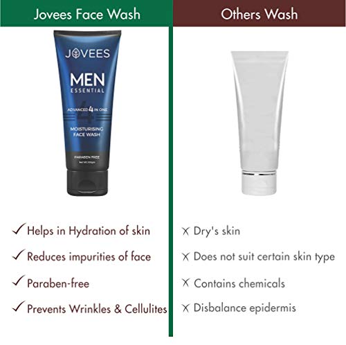 Jovees Herbal Men's Essential Advanced 4 in 1 Moisturizing Face Wash |with Vit C and Vit E | Gives Clean and Clear Skin |For All Skin Types | 100g  from JOVEES