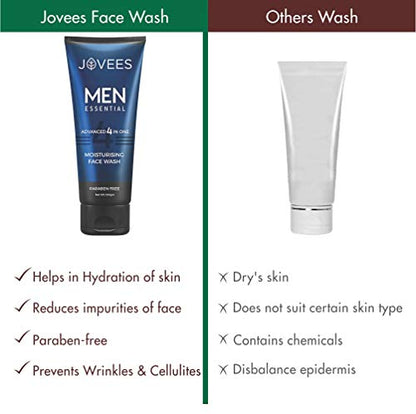 Jovees Herbal Men's Essential Advanced 4 in 1 Moisturizing Face Wash |with Vit C and Vit E | Gives Clean and Clear Skin |For All Skin Types | 100g  from JOVEES