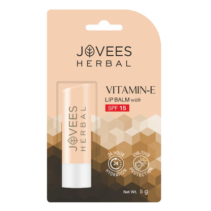 Jovees Herbal Vitamin E Lip Balm with SPF 15 | 24 Hour Hydration | Rejuvenates Dry and Chapped Lips | Gives Soft and Supple Lips 5g  from JOVEES