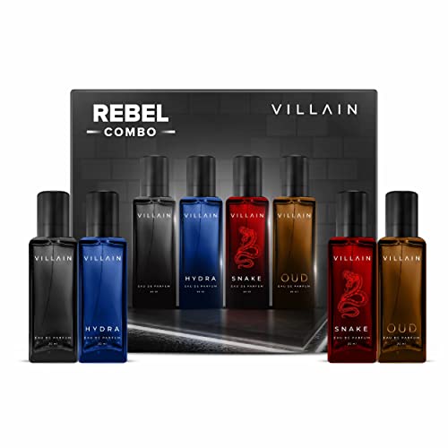 Villain Rebel Luxury Perfume Gift Set for Men 4x20 ml with Woody, Oud, Musk, Aqua Perfume | Luxury Long Lasting Fragrance | Men Fragrance Set | Perfume Combo Set For Men|EDP Perfume Combo  from VILLAIN
