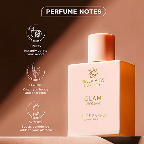 Bella Vita Luxury GLAM Woman Eau De Parfum For Her with Jasmine, White Honey, Rose, Virginia Cedar | Floral - Premium & Long Lasting Fragrance EDP For Women | 100 ML perfume from Bella Vita Luxury