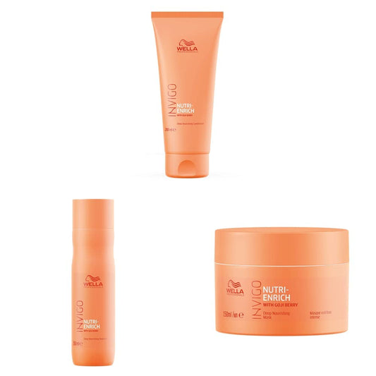 Wella Professionals INVIGO Nutri Enrich Deep Nourishing Conditioner (For Dry And Damaged Hair) 200 ml, Mask (For Dry And Damaged Hair) 150 ml and Shampoo (For Dry And Damaged Hair) 250 ml Combo  from WELLA