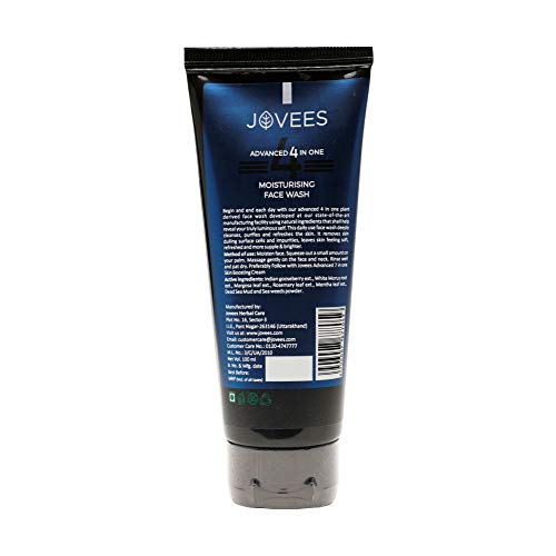 Jovees Herbal Men's Essential Advanced 4 in 1 Moisturizing Face Wash |with Vit C and Vit E | Gives Clean and Clear Skin |For All Skin Types | 100g  from JOVEES