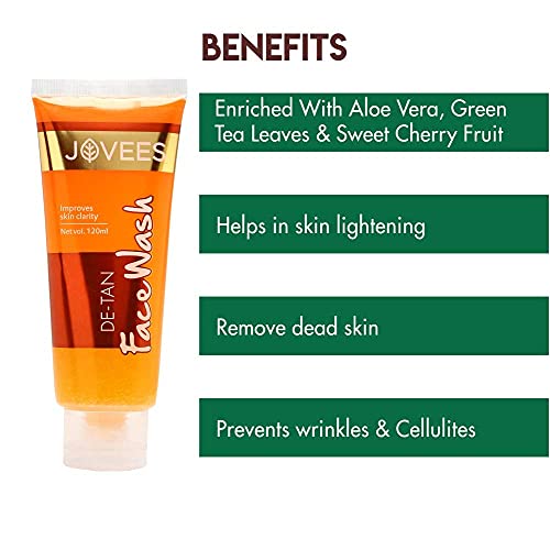 Jovees Herbal De-Tan Face Wash | For Women/Men | Tan Removal, Brightening and Glowing Skin | 100% Natural | Exfoliating and Clarifying 120 ML  from JOVEES