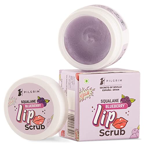 Pilgrim Spanish Squalane Lip Scrub (Blueberry) for Women & Men for Smooth Lips | Lip Scrub for Dark Lips | Lip Scrub with Sugar & Shea Butter for gentle exfoliation, hydrated, smooth & soft lips| 8 gm lip scrub from Pilgrim