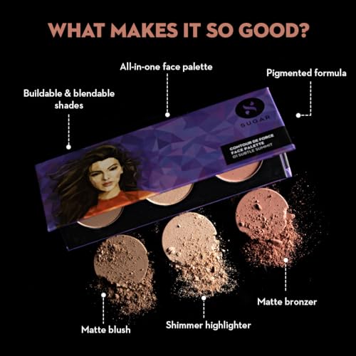 SUGAR Cosmetics Contour De Force Face Palette for Makeup | Includes Matte Bronzer, Highlighter & Blush | Makeup Palette with Built-in Mirror - 02 Vivid Victory  from SUGAR Cosmetics