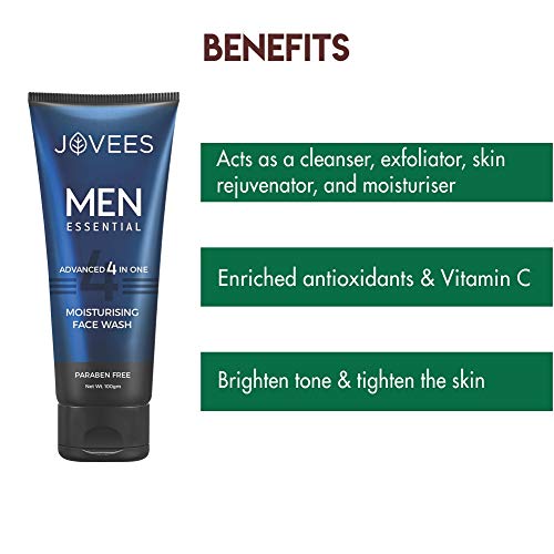 Jovees Herbal Men's Essential Advanced 4 in 1 Moisturizing Face Wash |with Vit C and Vit E | Gives Clean and Clear Skin |For All Skin Types | 100g  from JOVEES