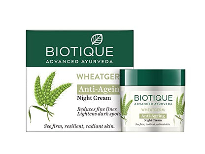 Biotique Wheat Germ Anti- Ageing Night Cream | Reduces Fine Lines | Lightens dark Spots | 100% Botanical Extracts | Suitable for All Skin Types | 50g night cream from Biotique