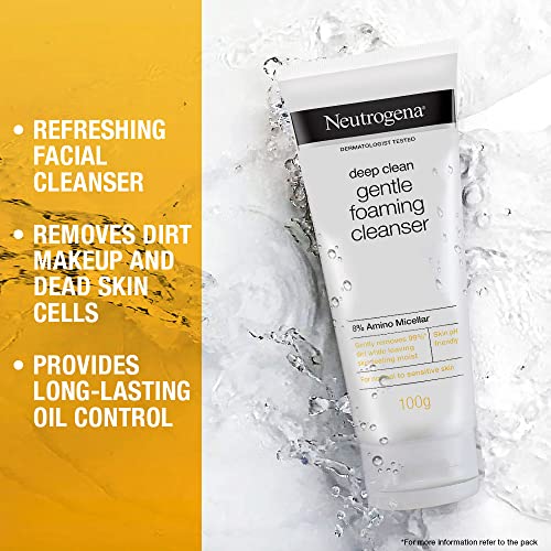 Neutrogena Deep Clean Foaming Cleanser- Advanced Face Wash | Men & Women | Normal to Oily Skin | Gentle Formula | 8% Amino Micellar | Skin pH Friendly | Removes 99% Dirt | Daily Cleansing | 100g  from Neutrogena