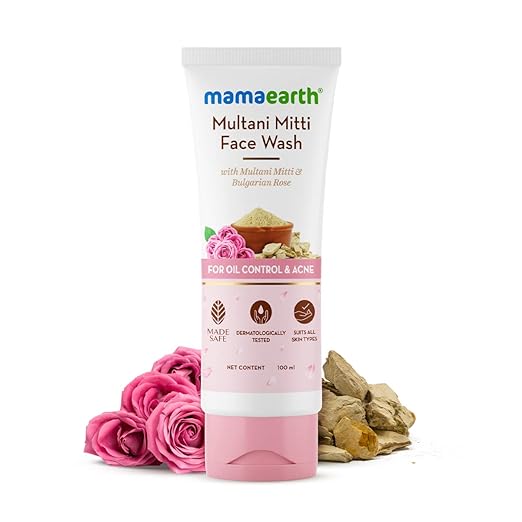 Mamaearth Multani Mitti Face Wash with Multani Mitti & Bulgarian Rose For Oil Control & Acne - 100 ml | Suits All Skin Types | Hydrating & Gentle | Paraben-Free | No Silicones | Sulphate-Free face Wash from mamaearth