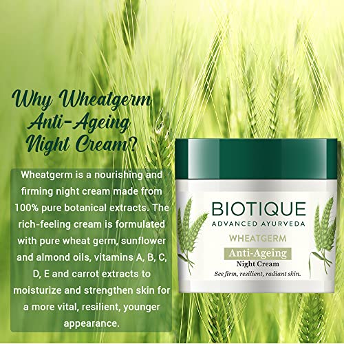 Biotique Wheat Germ Anti- Ageing Night Cream | Reduces Fine Lines | Lightens dark Spots | 100% Botanical Extracts | Suitable for All Skin Types | 50g night cream from Biotique