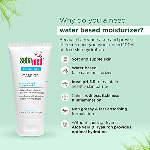 Sebamed Clear Face Care Gel 50Ml|Ph 5.5|Acne Prone Skin|Hyaluron & Aloe Vera|Water Based Moisturiser  from SebaMed