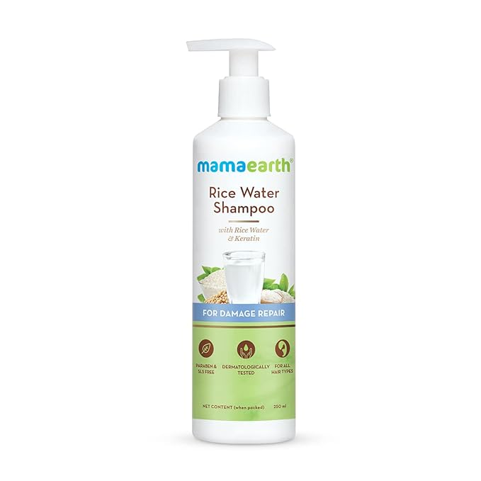 Mamaearth Rice Water Shampoo with Rice Water & Keratin For Damage Repair - 250 ml Reduces Split Ends | Prevents Breakage Shampoo from mamaearth