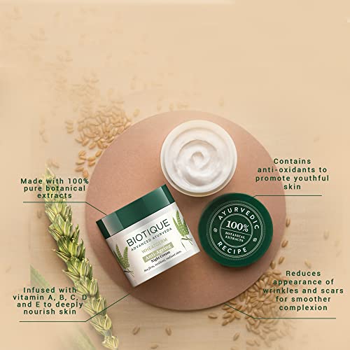 Biotique Wheat Germ Anti- Ageing Night Cream | Reduces Fine Lines | Lightens dark Spots | 100% Botanical Extracts | Suitable for All Skin Types | 50g night cream from Biotique