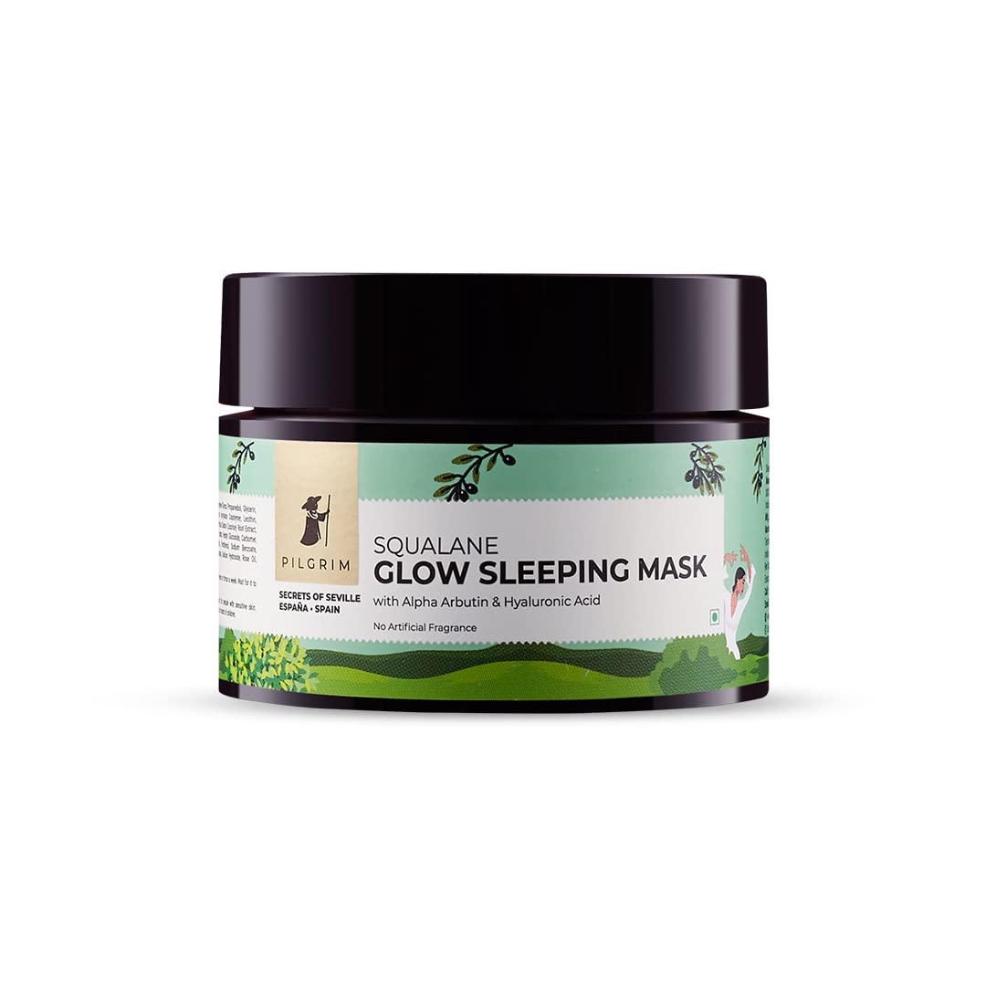 PILGRIM Spanish Squalane (Plant) Glow Sleeping Mask with alpha arbutin & hyaluronic acid | Face pack for glowing skin & skin hydration | For women & men | Fragrance free | No parabens & sulphates|50gm face mask from Pilgrim