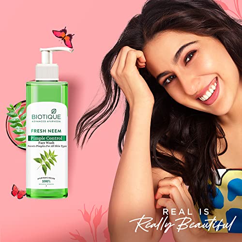 Biotique Fresh Neem Pimple Control Face Wash| Ayurvedic and Organically Pure| Prevents Pimples |100% Botanical Extracts| Suitable for All Skin Types | 200mL face Wash from Biotique