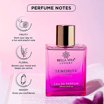 Bella Vita Luxury Senorita Woman Eau De Parfum Perfume with Yuzu, Lotus, Magnolia, Musk|Premium, Long Lasting Floral, Fruity Fragrance for Women 100ML perfume from Bella Vita Luxury