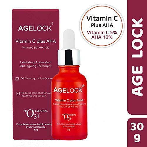 O3+ Agelock Vitamin C AHA Serum For Face Exfoliating, Antioxidant, Anti-Ageing, Blemish-Free & Youthful Skin, 30G  from O3+