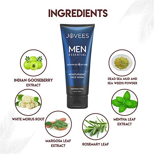 Jovees Herbal Men's Essential Advanced 4 in 1 Moisturizing Face Wash |with Vit C and Vit E | Gives Clean and Clear Skin |For All Skin Types | 100g  from JOVEES