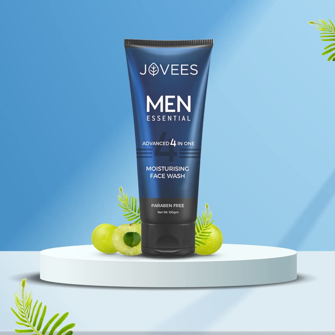 Jovees Herbal Men's Essential Advanced 4 in 1 Moisturizing Face Wash |with Vit C and Vit E | Gives Clean and Clear Skin |For All Skin Types 100g  from JOVEES