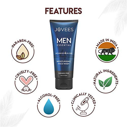 Jovees Herbal Men's Essential Advanced 4 in 1 Moisturizing Face Wash |with Vit C and Vit E | Gives Clean and Clear Skin |For All Skin Types | 100g  from JOVEES