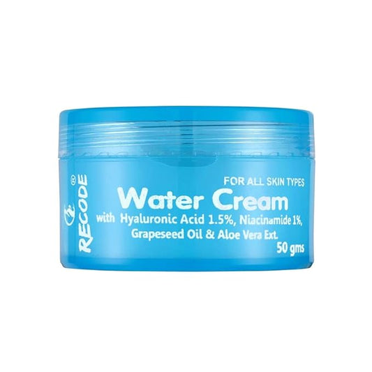 Recode Water Cream With Hyaluronic Acid 1.5% Grape Seed Oil & Aloe Vera Ext., Mineral Oil & Paraben Free, For All Skin Types, 50 Gm Face Cream from Recode