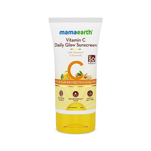 Mamaearth Vitamin C Daily Glow Sunscreen with Vitamin C & Turmeric for Sun Protection & Glow - 50 g SPF 50 & PA+++ Protection | Adds Natural Glow face from mamaearth