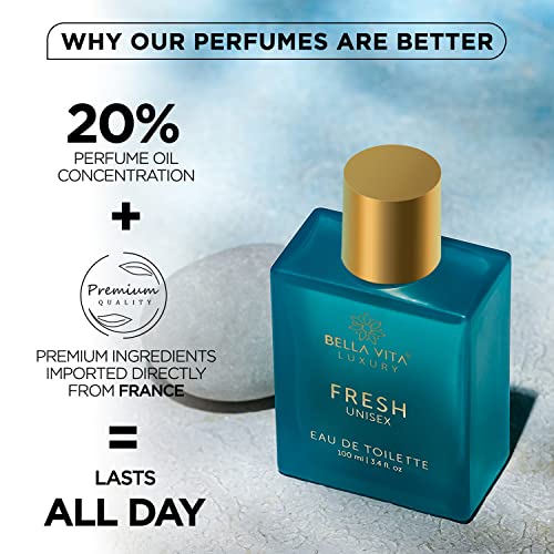 Bella Vita Luxury FRESH Eau De Toilette Unisex Perfume for Men & Women with Bergamot, Ylang Ylang |Refreshing EDT Long Lasting Fragrance Scent, 100 Ml perfume from Bella Vita Luxury