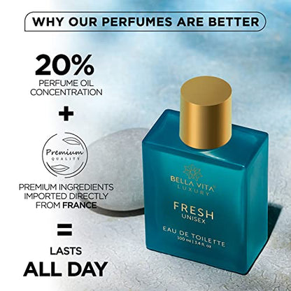 Bella Vita Luxury FRESH Eau De Toilette Unisex Perfume for Men & Women with Bergamot, Ylang Ylang |Refreshing EDT Long Lasting Fragrance Scent, 100 Ml perfume from Bella Vita Luxury