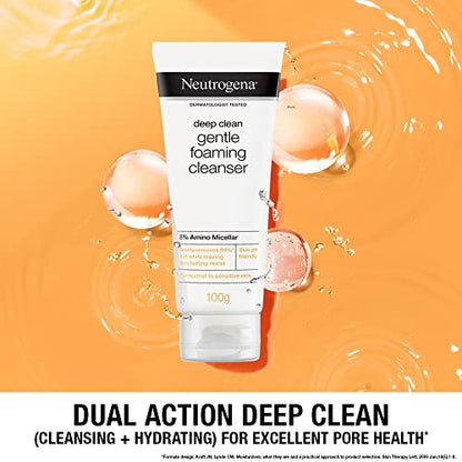 Neutrogena Deep Clean Foaming Cleanser- Advanced Face Wash | Men & Women | Normal to Oily Skin | Gentle Formula | 8% Amino Micellar | Skin pH Friendly | Removes 99% Dirt | Daily Cleansing | 100g  from Neutrogena