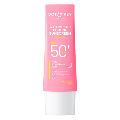 Dot & Key Watermelon Hyaluronic Cooling Sunscreen SPF 50 PA+++| for Oily, Normal & Combination Skin | UV + Blue Light Protection | Lightweight | No White Cast | Boosts Vitamin D Absorption | 50g sunscreen from DOT & KEY