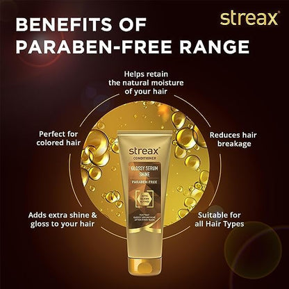 Streax Glossy Serum Shine Hair Conditioner for Women & Men| For Dull & Dry Hair| With Silicon Actives for Shiny Hair and Frizz Control| Paraben free - 240ml  from Streax