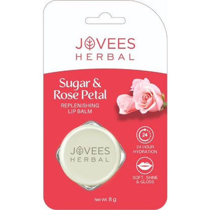 Jovees Herbal Sugar & Rose Petal Replenishing Lip Balm | 24 Hour Hydration | Rejuvenates Dry and Chapped Lips | Gives Soft, Shiny and Glossy Lips 8g  from JOVEES