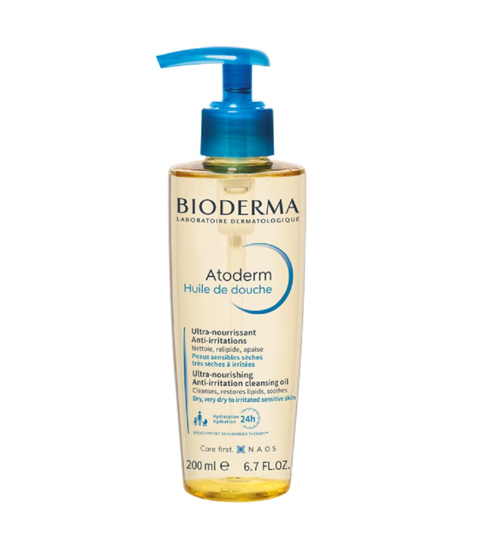 Bioderma Atoderm Huile de douche Anti-iritation Cleaning Oil | 24hrs Hydration | Face and Body Moisturizer | Soothes Discomfort - Dry to Very Dry Sensitive Skin - 200 ml Moisturizer from Bioderma